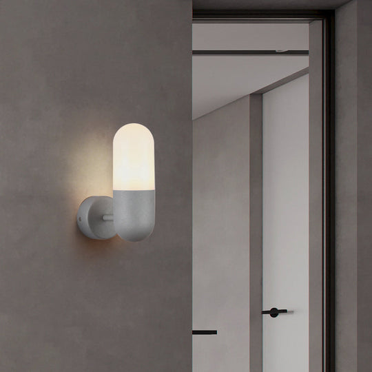 Postmodern Metal Wall Sconce Light: Capsule Design, 1-Light, Black/Gray/White, Bedroom Décor
