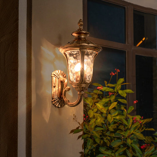 Traditional Ripple Glass Outdoor Wall Light with Bronze Bell Mount - 1-Light Wall Lighting