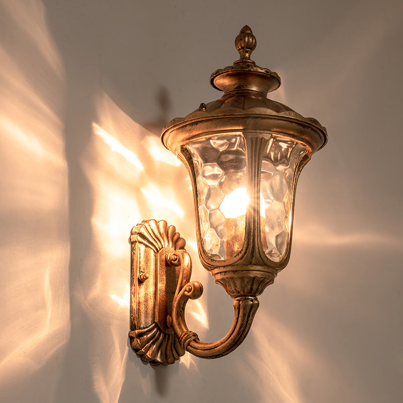 Traditional Ripple Glass Outdoor Wall Light with Bronze Bell Mount - 1-Light Wall Lighting