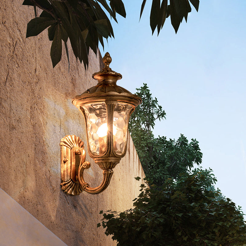 Traditional Ripple Glass Outdoor Wall Light with Bronze Bell Mount - 1-Light Wall Lighting