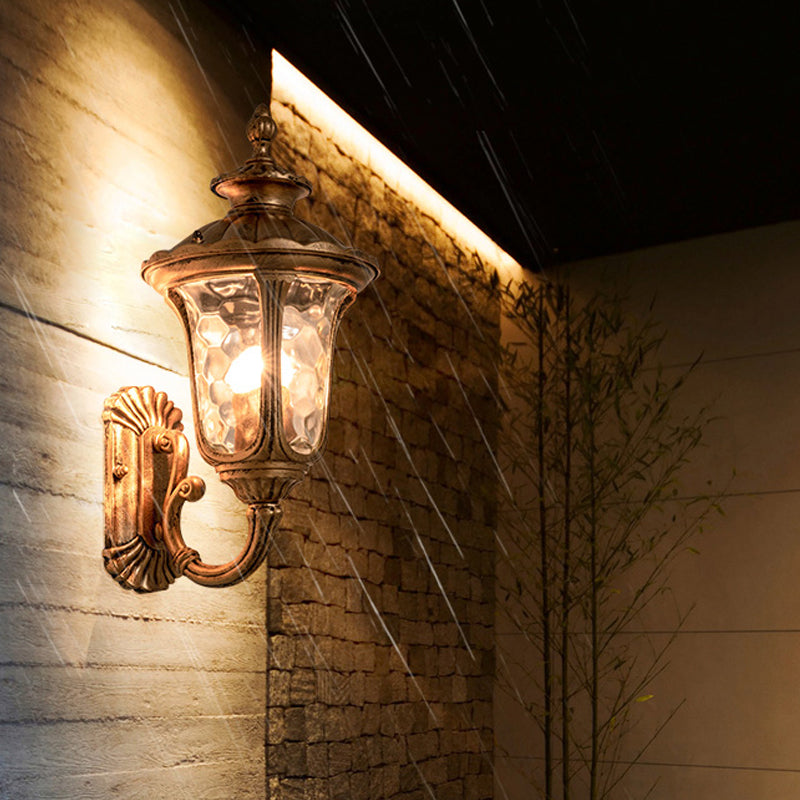 Traditional Ripple Glass Outdoor Wall Light with Bronze Bell Mount - 1-Light Wall Lighting