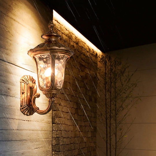 Traditional Ripple Glass Outdoor Wall Light with Bronze Bell Mount - 1-Light Wall Lighting