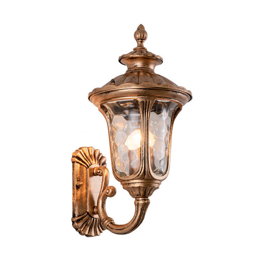 Traditional Ripple Glass Outdoor Wall Light with Bronze Bell Mount - 1-Light Wall Lighting