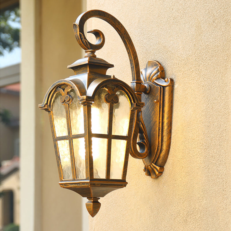 Retro Lantern Wall Mount Light with Ripple Glass for Courtyard