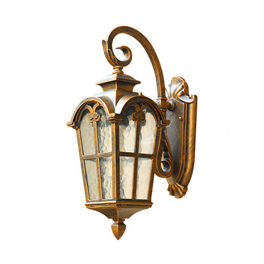 Retro Lantern Wall Mount Light with Ripple Glass for Courtyard