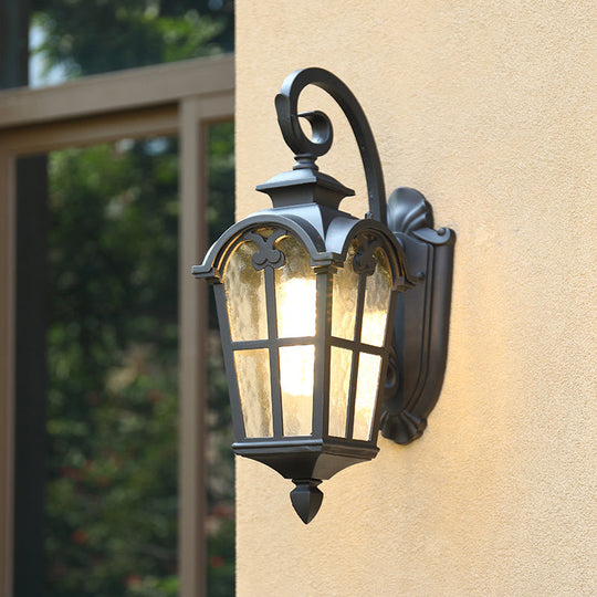 Retro Lantern Wall Mount Light with Ripple Glass for Courtyard