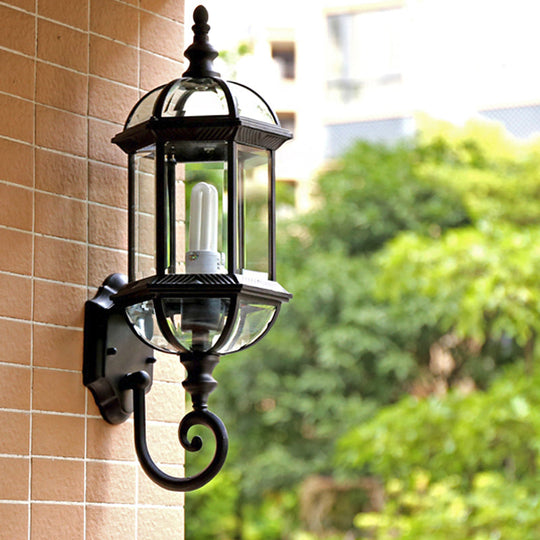 Rustic Clear Glass Wall Lighting - Birdcage Shade - 1 Bulb - Courtyard Wall Light Fixture