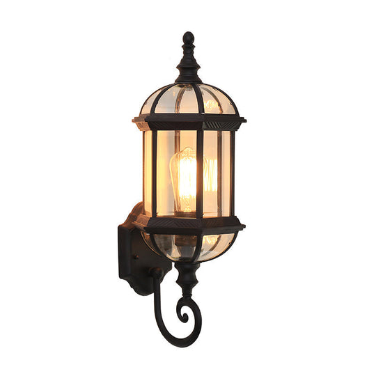 Rustic Clear Glass Wall Lighting - Birdcage Shade - 1 Bulb - Courtyard Wall Light Fixture