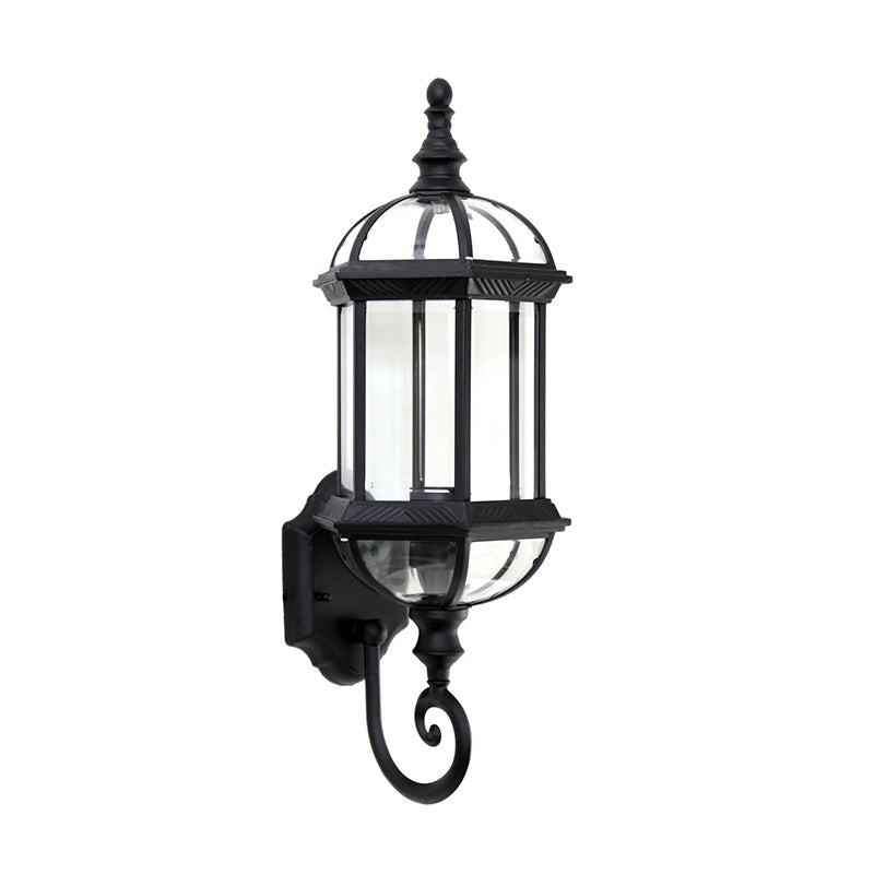 Rustic Clear Glass Wall Lighting - Birdcage Shade - 1 Bulb - Courtyard Wall Light Fixture