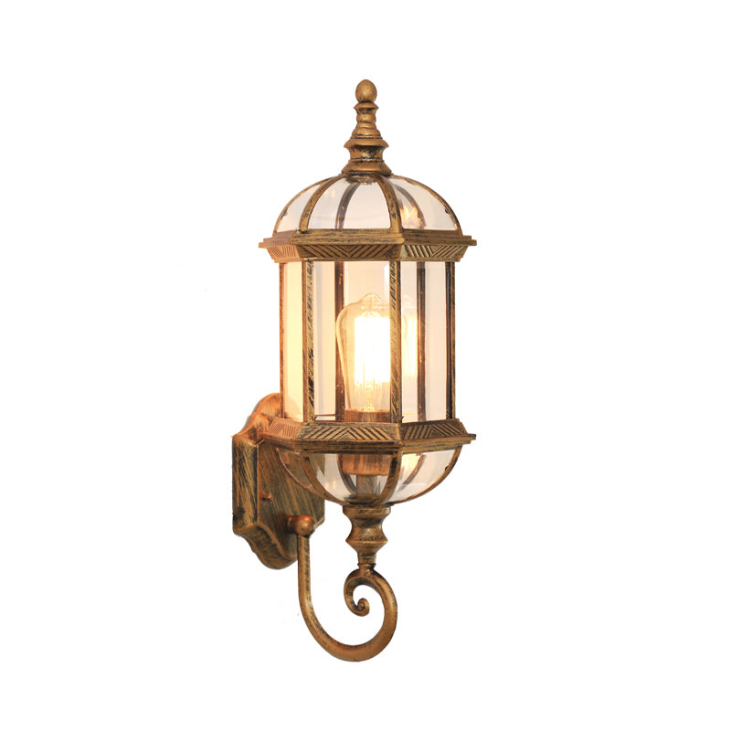 Rustic Clear Glass Wall Lighting - Birdcage Shade - 1 Bulb - Courtyard Wall Light Fixture