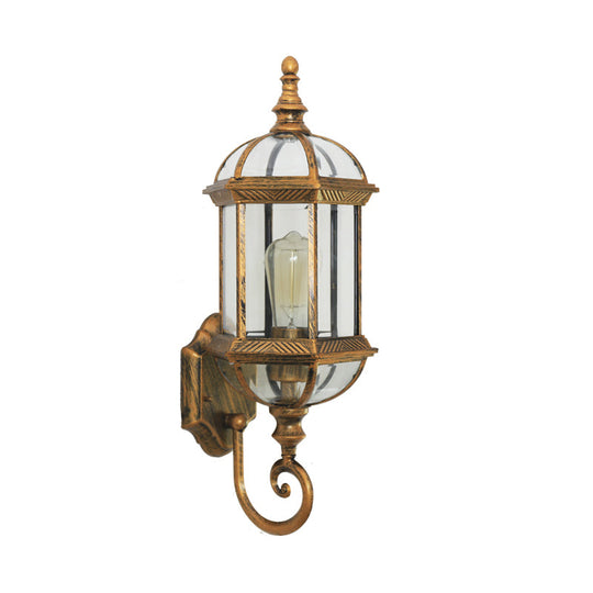 Rustic Clear Glass Wall Lighting - Birdcage Shade - 1 Bulb - Courtyard Wall Light Fixture