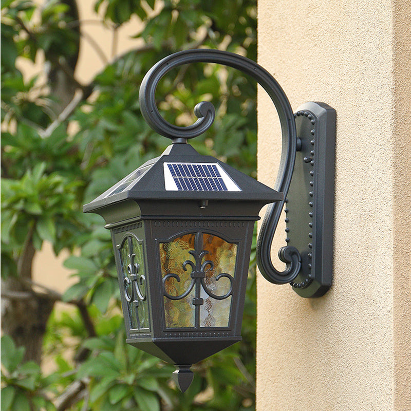 Vintage House LED Solar Wall Light with Metal Fixture and Glass Shade