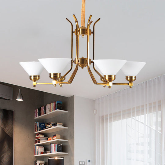 Traditional Cone Chandelier: White Glass Pendant Lighting with 3/6 Gold Lights for Living Room