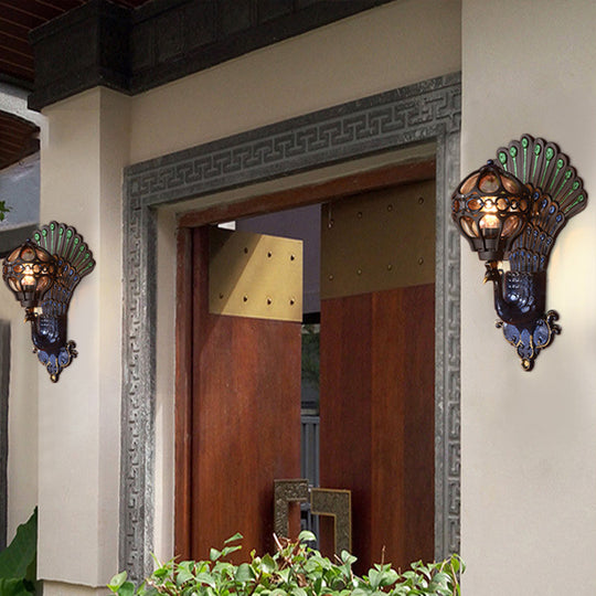 Classic Clear Glass Sphere Wall Light with Peacock Backplate - Black