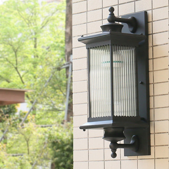 Retro Rectangular Ribbed Glass Outdoor Wall Mount Light