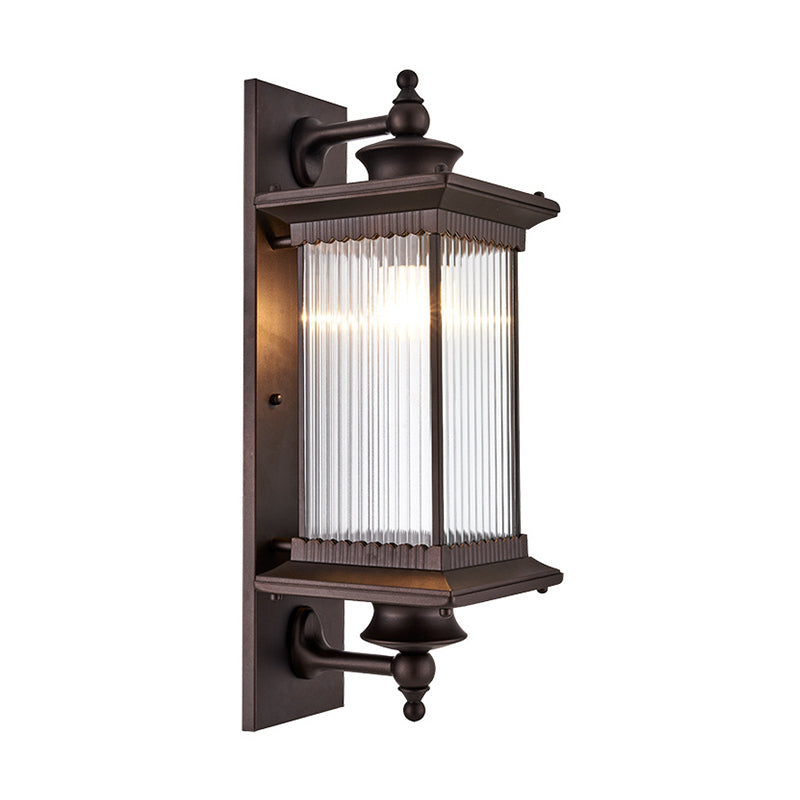 Retro Rectangular Ribbed Glass Outdoor Wall Mount Light