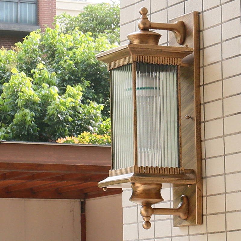 Retro Rectangular Ribbed Glass Outdoor Wall Mount Light