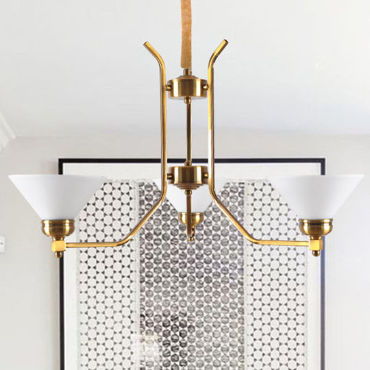 Traditional Cone Chandelier: White Glass Pendant Lighting with 3/6 Gold Lights for Living Room
