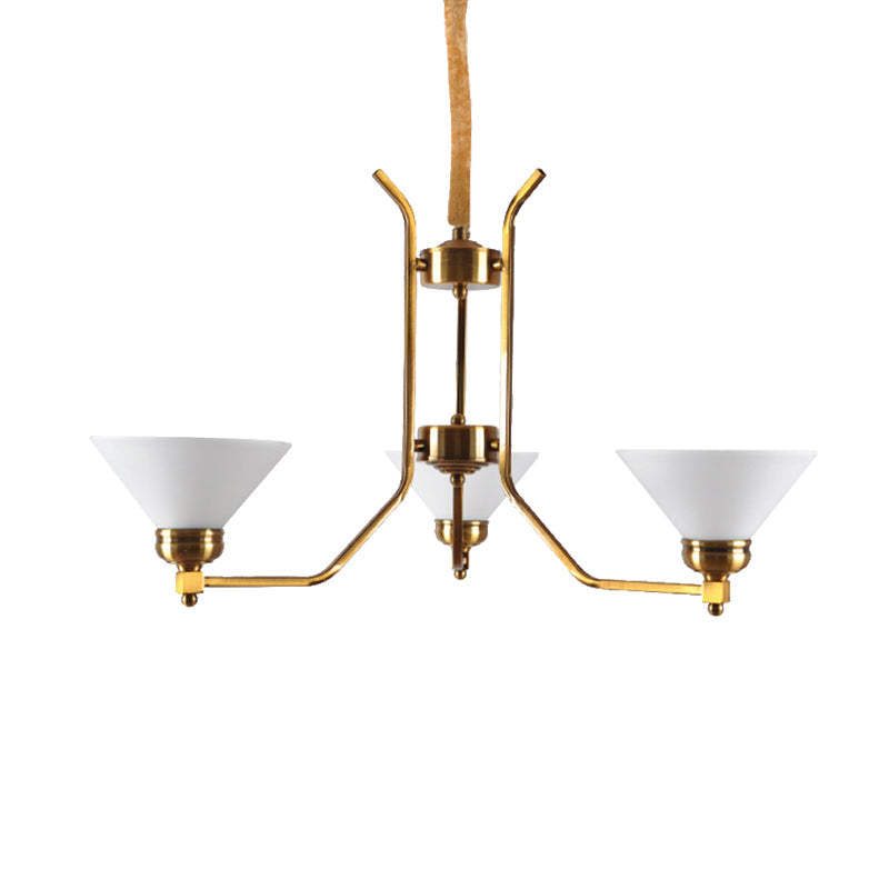 Traditional Cone Chandelier: White Glass Pendant Lighting with 3/6 Gold Lights for Living Room