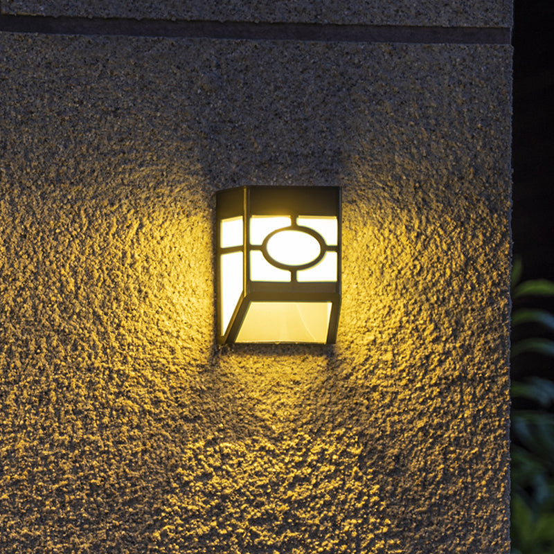 Black Acrylic Trapezoid Solar Wall Mount Sconce: Retro Style LED Courtyard Light