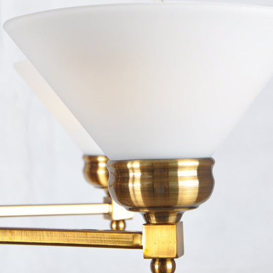 Traditional Cone Chandelier: White Glass Pendant Lighting with 3/6 Gold Lights for Living Room