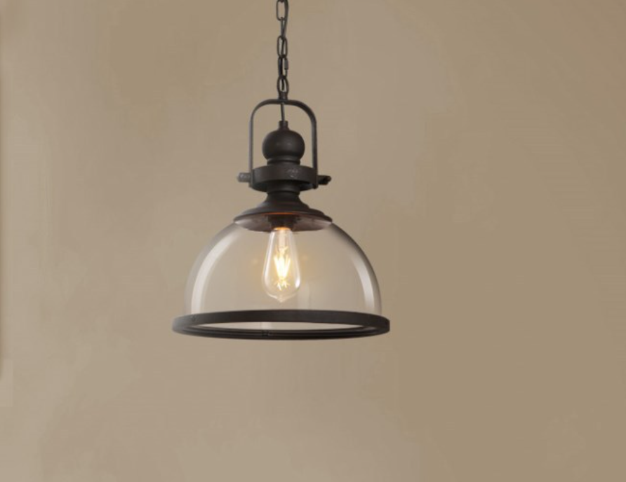 Industrial Style Pot Lid Pendant Lamp with Clear Glass Ceiling Fixture in Black