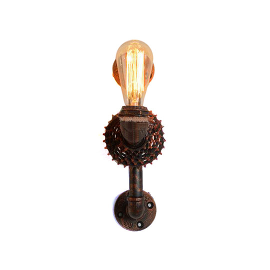 1-Light Industrial Weathered Copper Wall Lamp Sconce with Exposed Gear - Indoor Metal Light Fixture