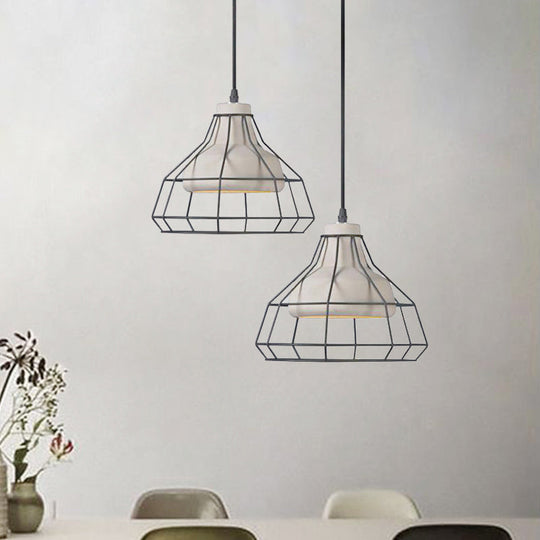 Cement Cone Suspension Light - Modernist Black Hanging Pendant Lamp with Wire-Cage Shade, 10.5"/14" Wide