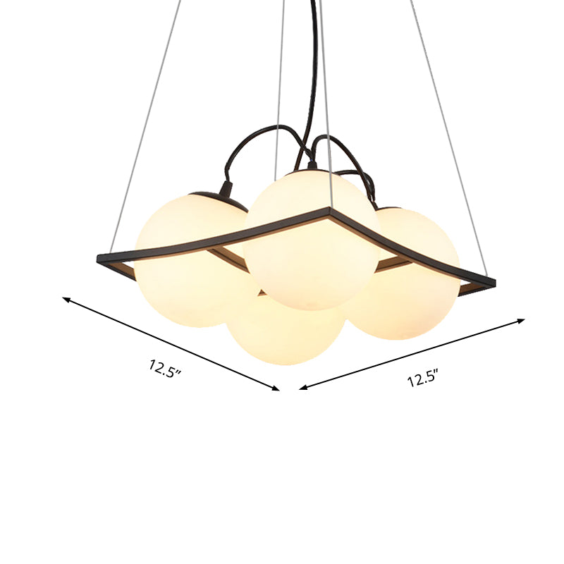Globe Traditional Frosted Glass Chandelier - 4/9 Light White Hanging Fixture for Living Room Ceiling