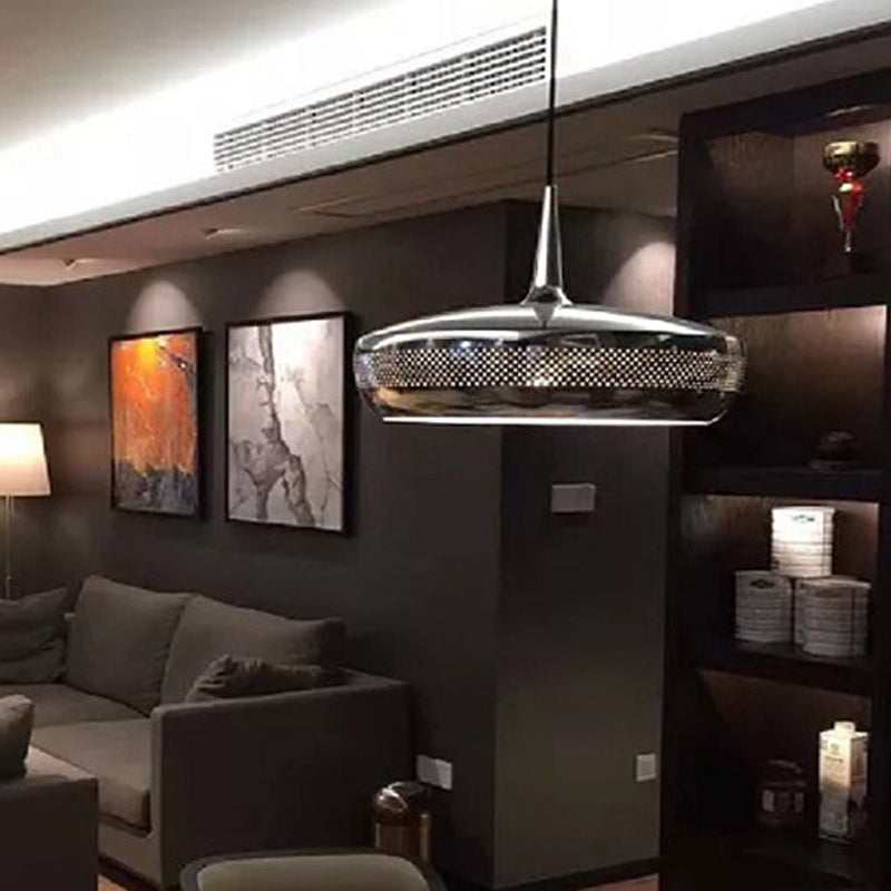 Modern Round LED Pendant Light for Dining Room - Metallic Suspension Fixture