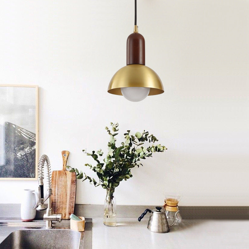 Modern Brass Pendant Light with Dome Shade - Single Postmodern Suspension Fixture for Living Room