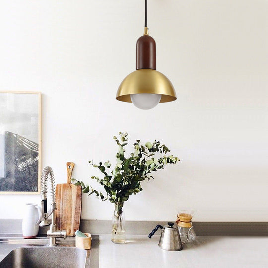 Modern Brass Pendant Light with Dome Shade - Single Postmodern Suspension Fixture for Living Room