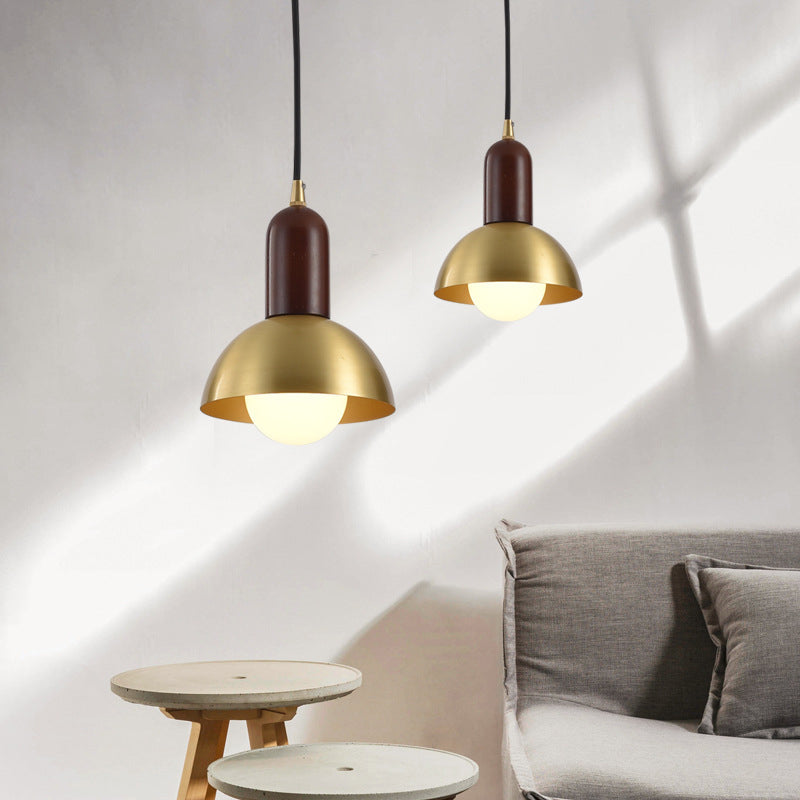 Modern Brass Pendant Light with Dome Shade - Single Postmodern Suspension Fixture for Living Room