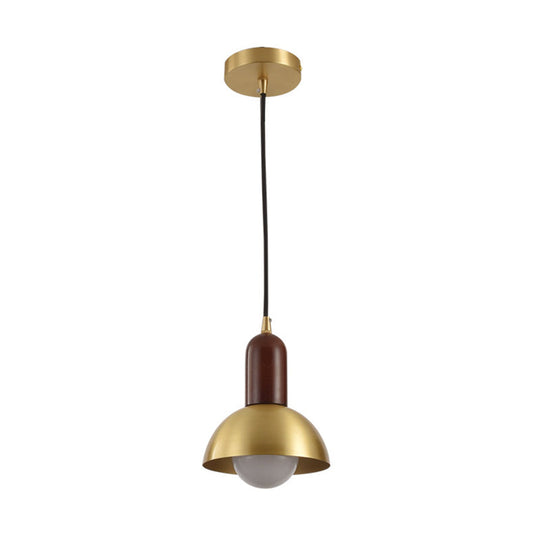 Modern Brass Pendant Light with Dome Shade - Single Postmodern Suspension Fixture for Living Room