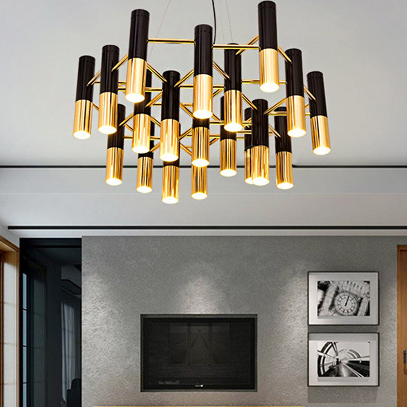 Gold Tube LED Chandelier Pendant Light - Post-Modern Metal Fixture for Living Room