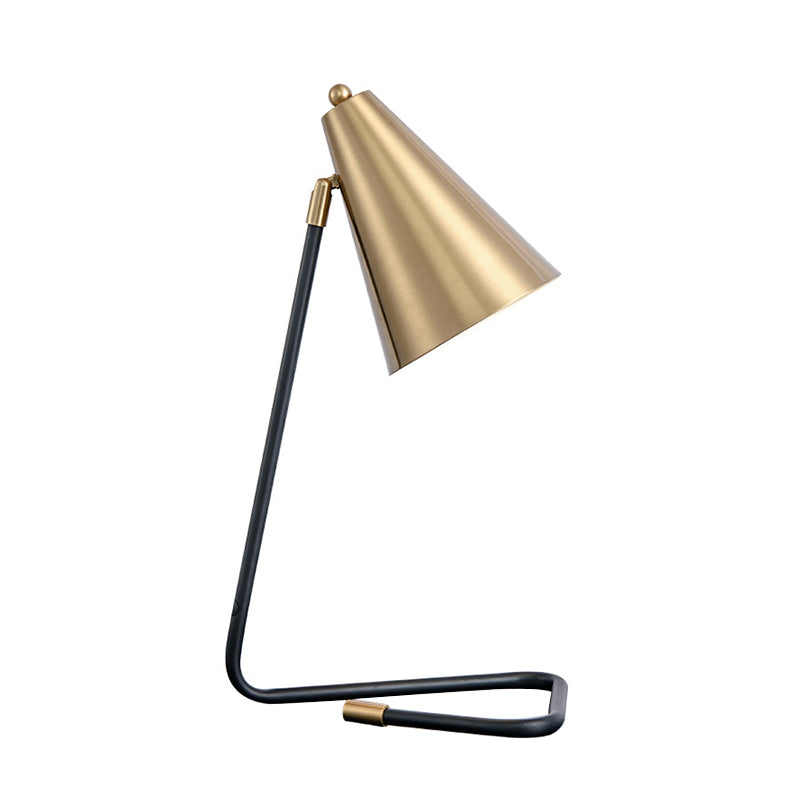 Contemporary Gold Conical Table Lamp - Modern Metallic Single-Bulb Nightstand Light for Living Room