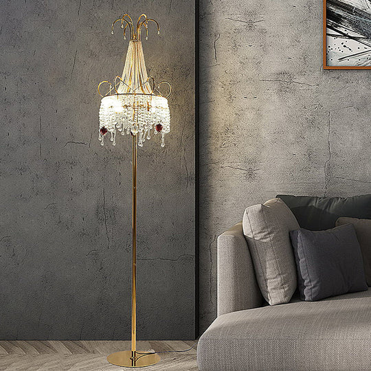 Tassel Crystal Floor Lamp: Postmodern Gold Standing Light with Scroll Decor (2 Bulbs)
