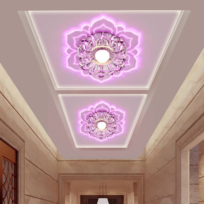 Modern Crystal Flush Ceiling Light with LED, Elegant Blooming Flower Design