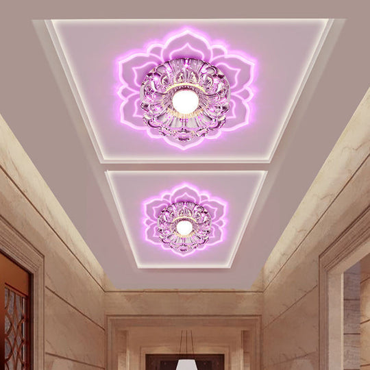 Modern Crystal Flush Ceiling Light with LED, Elegant Blooming Flower Design