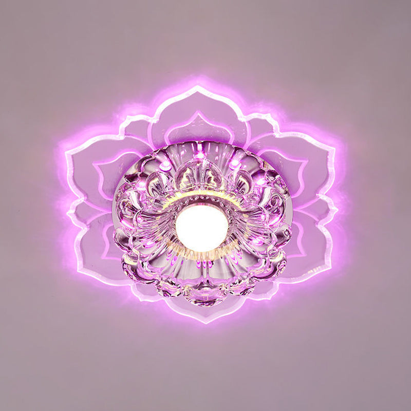 Modern Crystal Flush Ceiling Light with LED, Elegant Blooming Flower Design