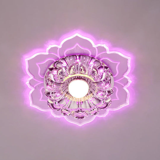 Modern Crystal Flush Ceiling Light with LED, Elegant Blooming Flower Design
