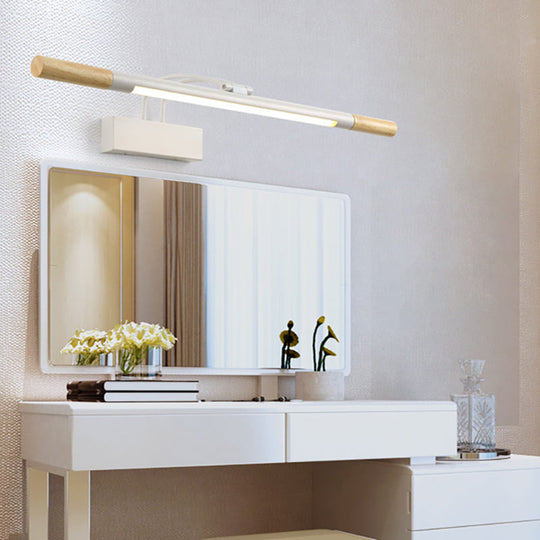 Modern LED Wood Vanity Wall Sconce with Curved Arm - Linear Vanity Lighting in White/Warm Light