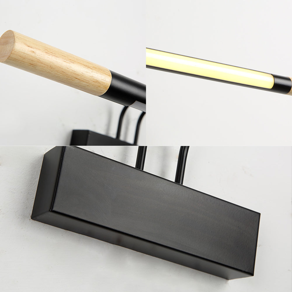 Modern LED Wood Vanity Wall Sconce with Curved Arm - Linear Vanity Lighting in White/Warm Light