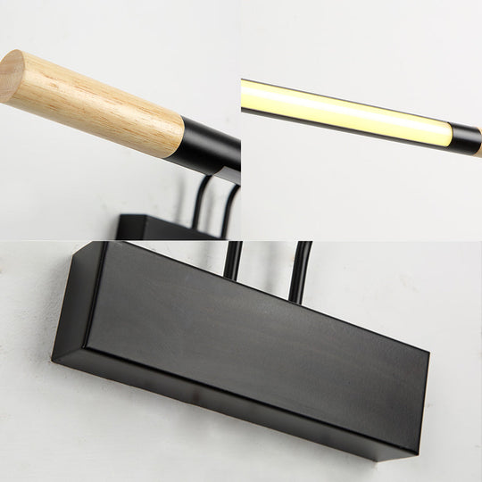 Modern LED Wood Vanity Wall Sconce with Curved Arm - Linear Vanity Lighting in White/Warm Light