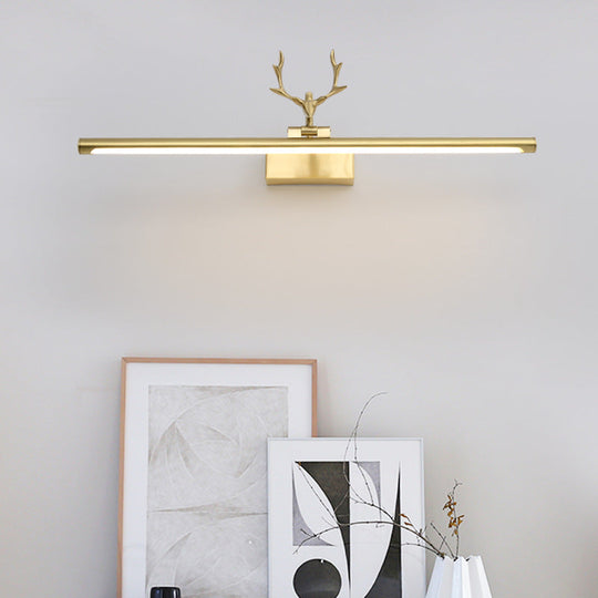 Modern Brass LED Linear Wall Sconce with Antler Arm in Warm Light - Wide Sizes Available