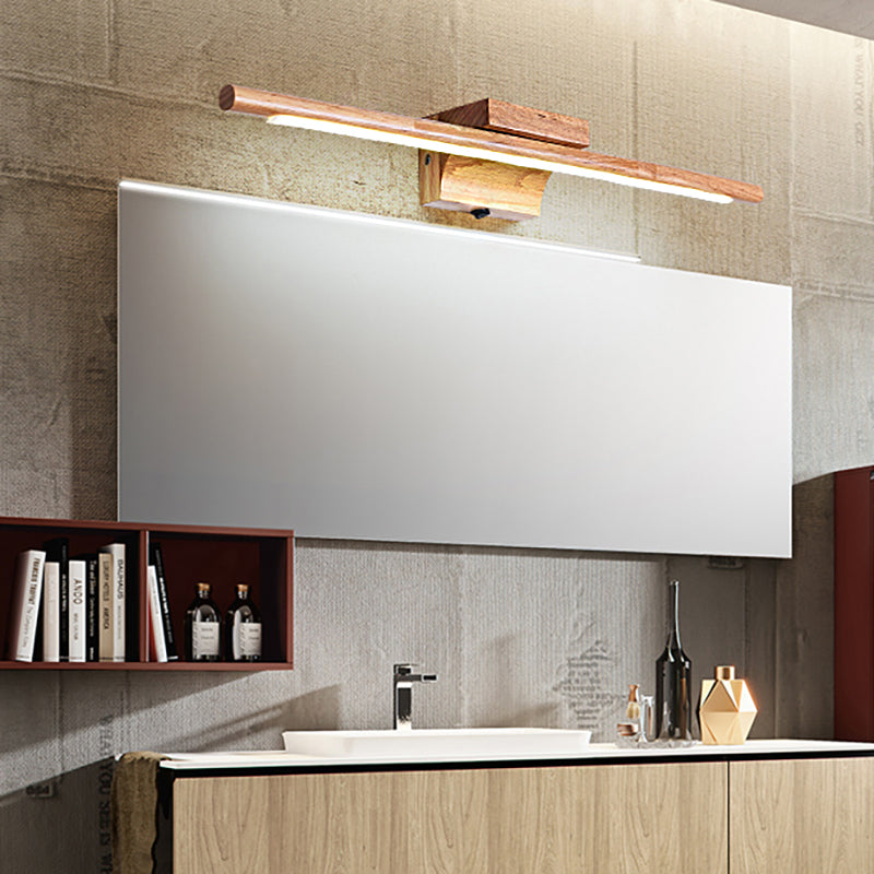 Sleek Wood Vanity Sconce - Modern LED Beige Wall Lamp in White/Warm Light