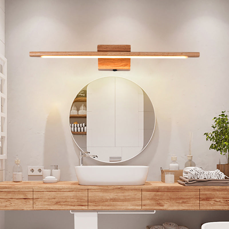 Sleek Wood Vanity Sconce - Modern LED Beige Wall Lamp in White/Warm Light