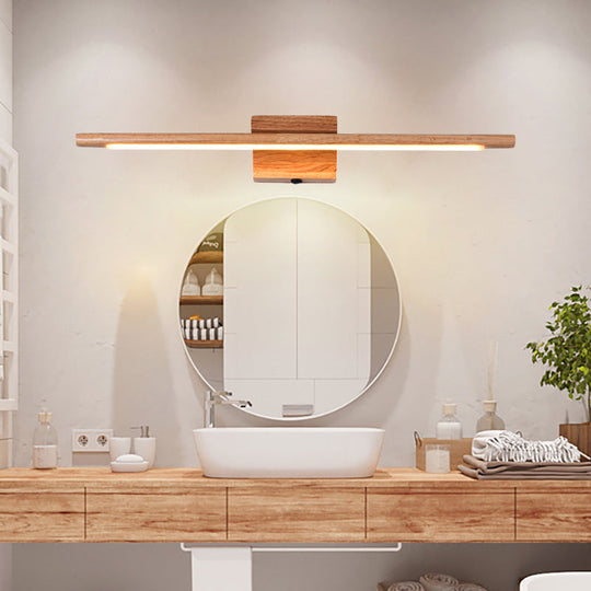 Sleek Wood Vanity Sconce - Modern LED Beige Wall Lamp in White/Warm Light