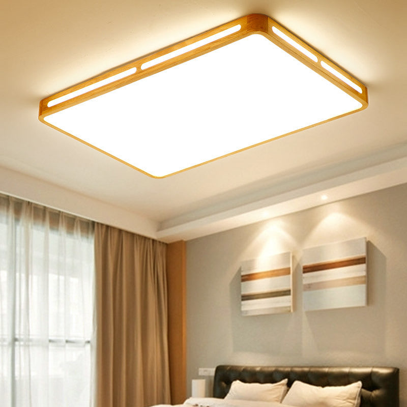 Minimalist Wood Beige LED Flush Mount Lamp for Bedroom - 25.5"/37.5" Wide Rectangle Ceiling Light