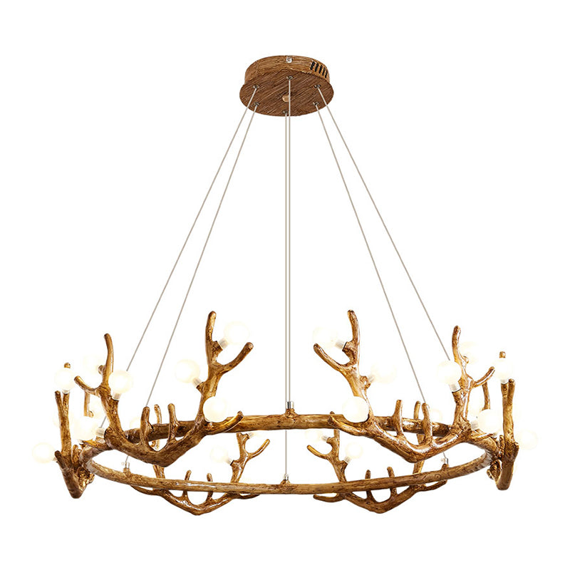 Antler Living Room Ceiling Lighting Vintage Resin Brown LED Chandelier Light with Ball Frost Glass Shade